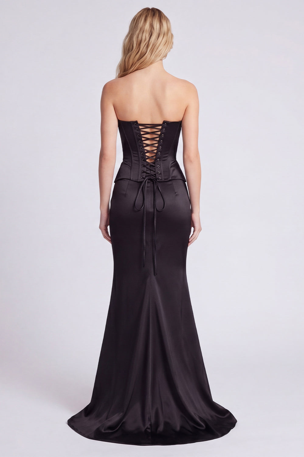 Black Strapless Corset Mermaid Evening Dress with Slit