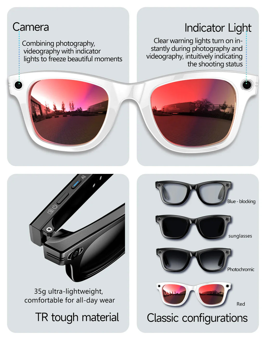 New 800W Camera AI Glasses Men Color-Changing Smart Translation Glasses Photo Video Recording Waterproof Call Smart Sunglasses