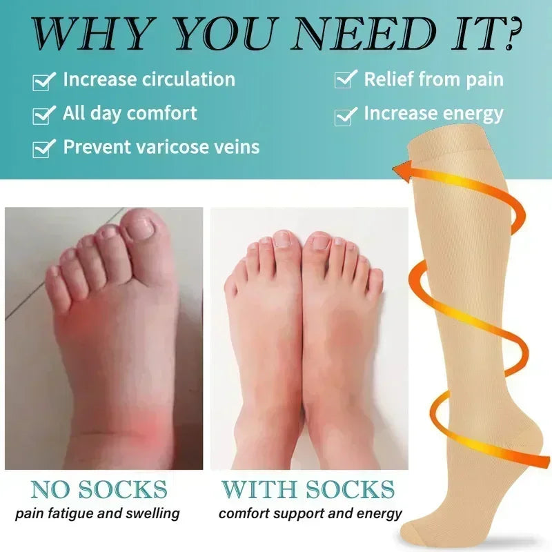 Unisex 15–20 mmHg Knee-High Compression Socks – Graduated Athletic Calf Support Stockings for Cycling, Soccer & Running