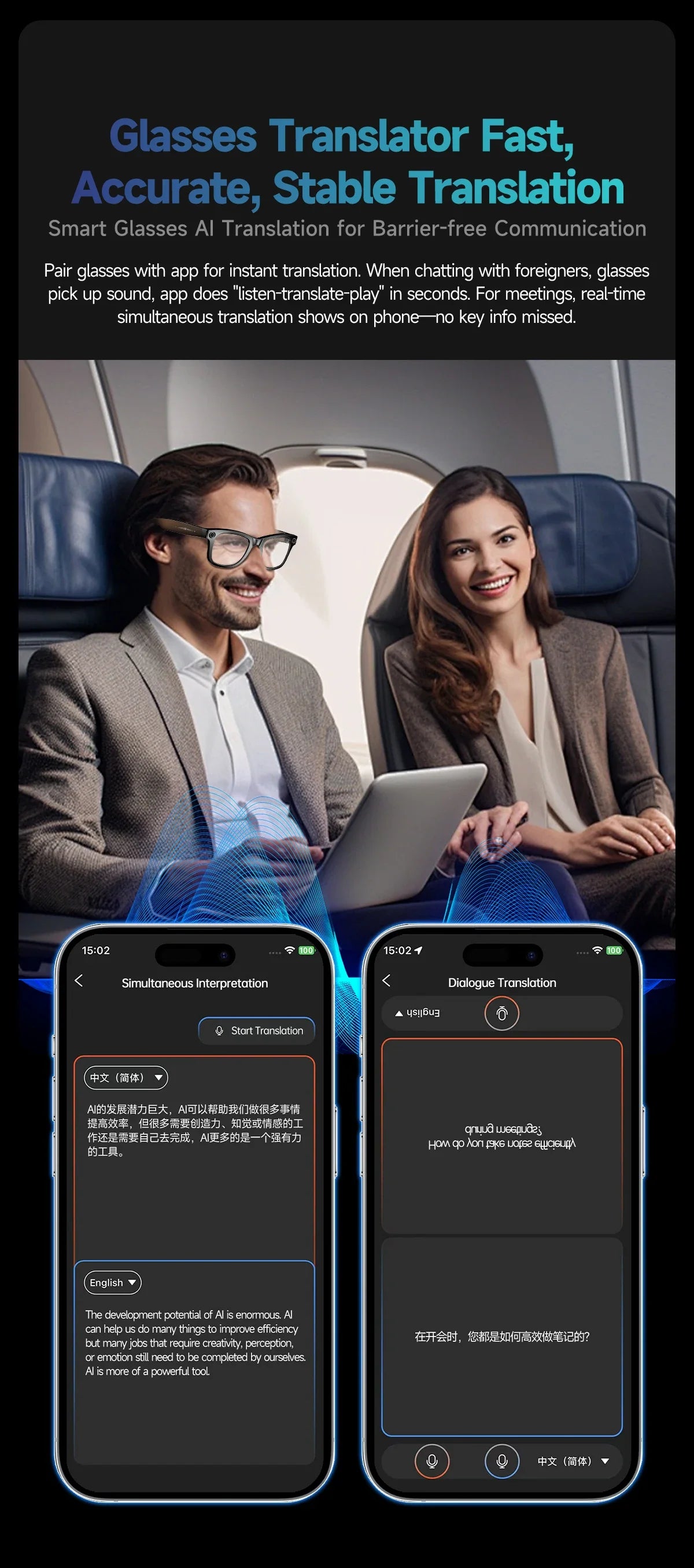 New 800W Camera AI Glasses Men Color-Changing Smart Translation Glasses Photo Video Recording Waterproof Call Smart Sunglasses