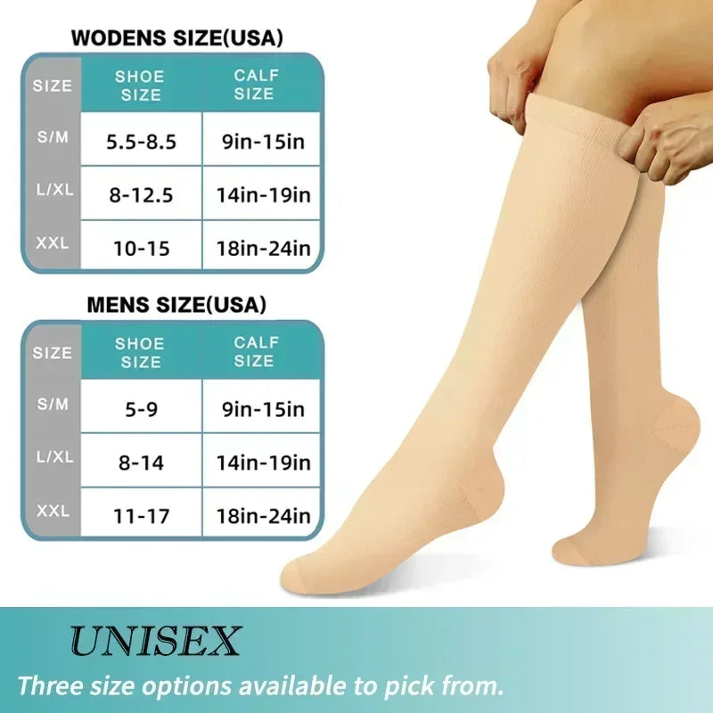 Unisex 15–20 mmHg Knee-High Compression Socks – Graduated Athletic Calf Support Stockings for Cycling, Soccer & Running
