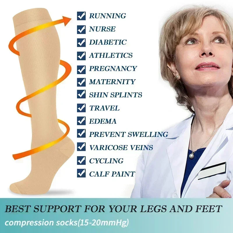 Unisex 15–20 mmHg Knee-High Compression Socks – Graduated Athletic Calf Support Stockings for Cycling, Soccer & Running
