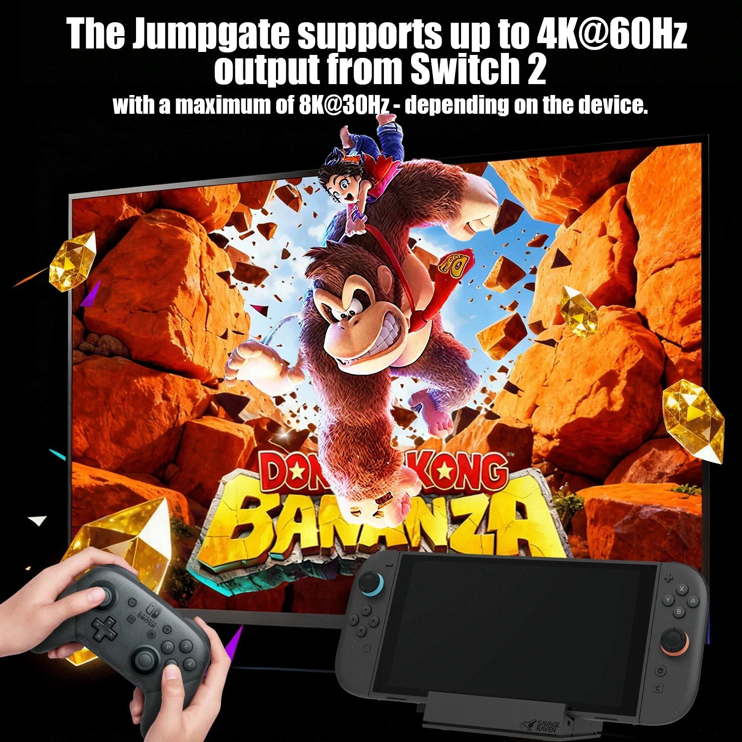 Savage Raven by Skull & Co. Jumpgate Dock USB C Hub Portable Stand Docking Station for Nintendo Switch 2 and OLED