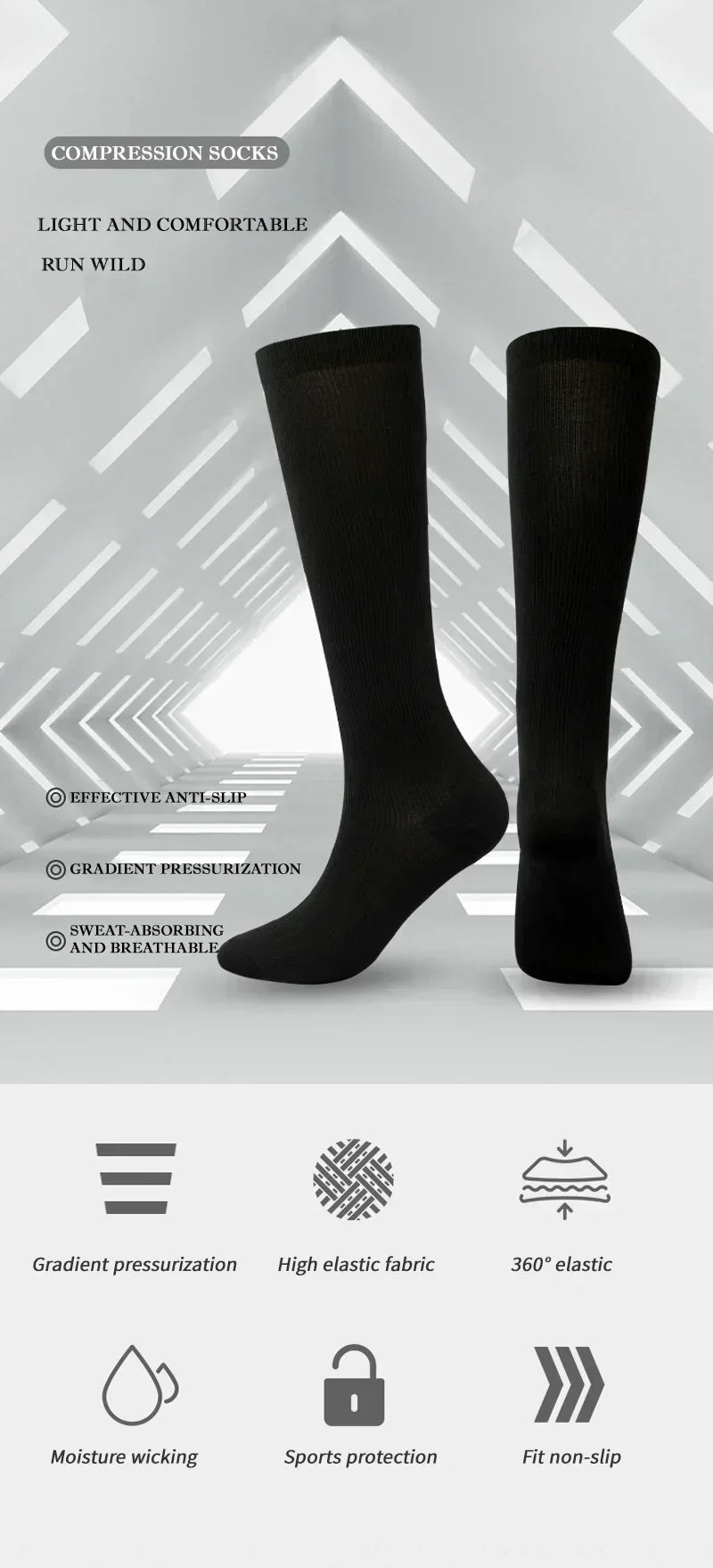 Unisex 15–20 mmHg Knee-High Compression Socks – Graduated Athletic Calf Support Stockings for Cycling, Soccer & Running