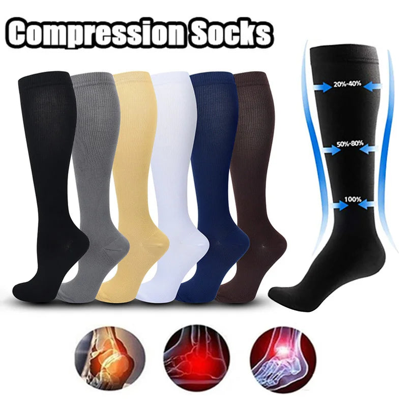 Unisex 15–20 mmHg Knee-High Compression Socks – Graduated Athletic Calf Support Stockings for Cycling, Soccer & Running