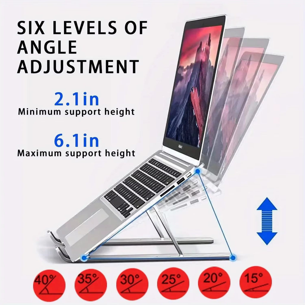 Adjustable Aluminum Laptop Stand | 6-Level Height, Foldable & Portable