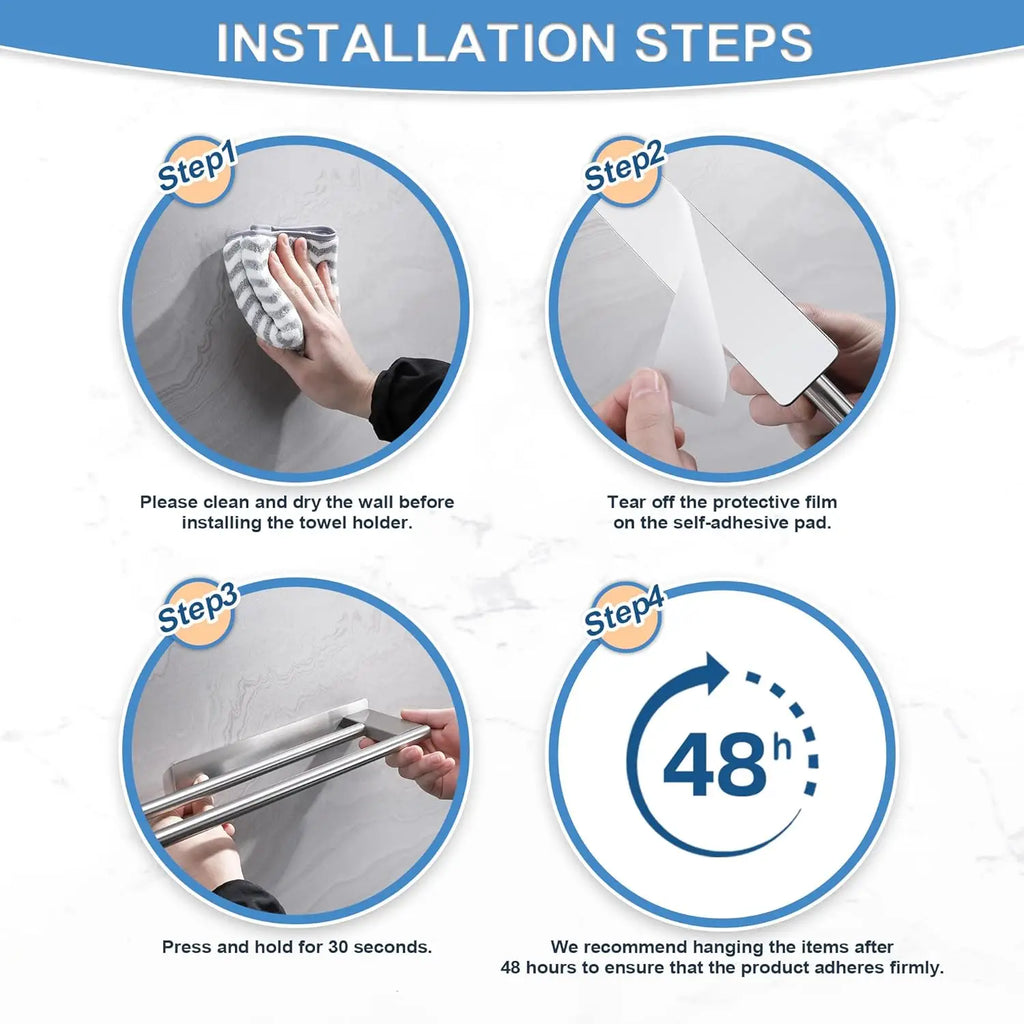 Bathroom Towel Racks No Drill Double Adhesive Towel Bar Stainless Steel 39CM